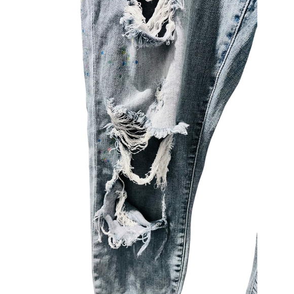 Judy Blue Boyfriend Distressed Paint Speckled Denim Blue Jeans Size 32 Cotton - Picture 5 of 7